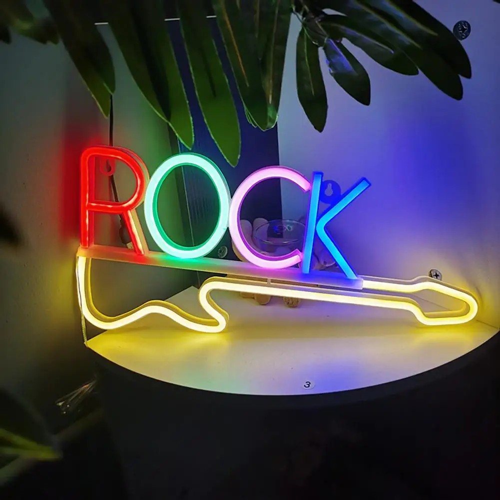 LED Neonschild an der Wand - Rockgitarre