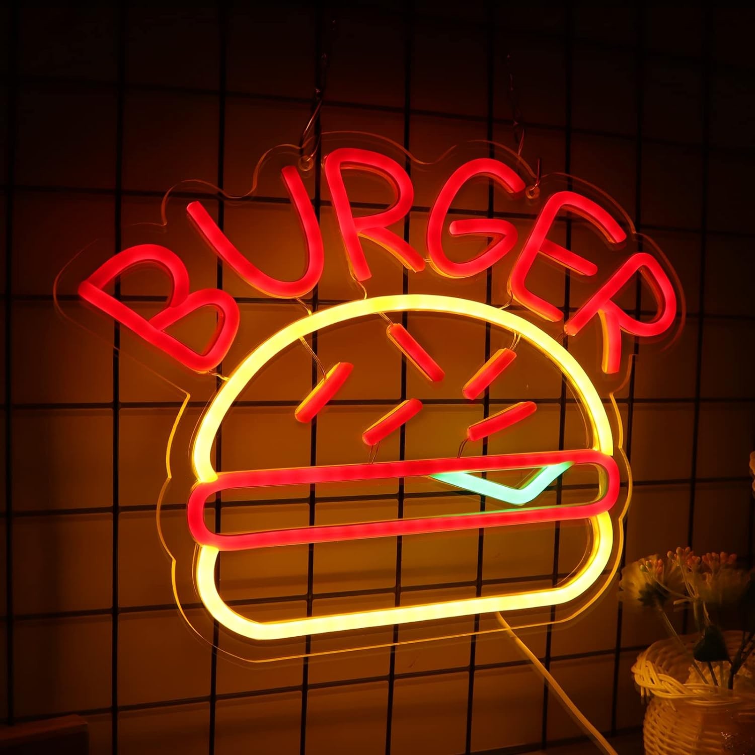 Burger Beleuchtung Neonschild Logo an der Wand